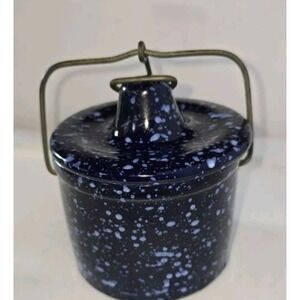 Vintage Blue Stoneware Lidded Crock Jar Small Ceramic Canning Jar Morden